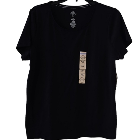 ST. JOHN'S BAY WOMENS PETITE BLACK SHORT SLEEVE TEE-SHIRT TOP SIZE PETITE XL - Picture 1 of 14